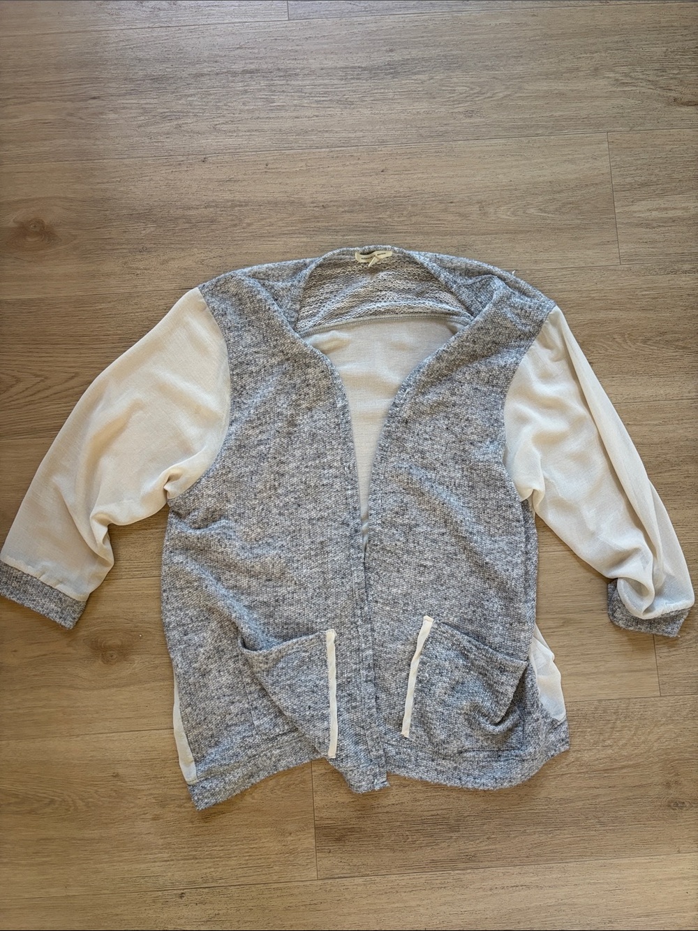 silence + noise Gray and Cream Open-Front Knit cardigan